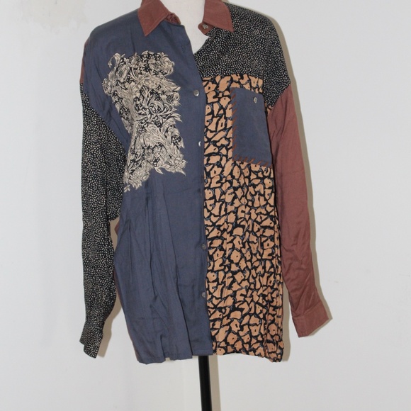 Vintage Together, multi print button down long sleeve blouse - Picture 1 of 6